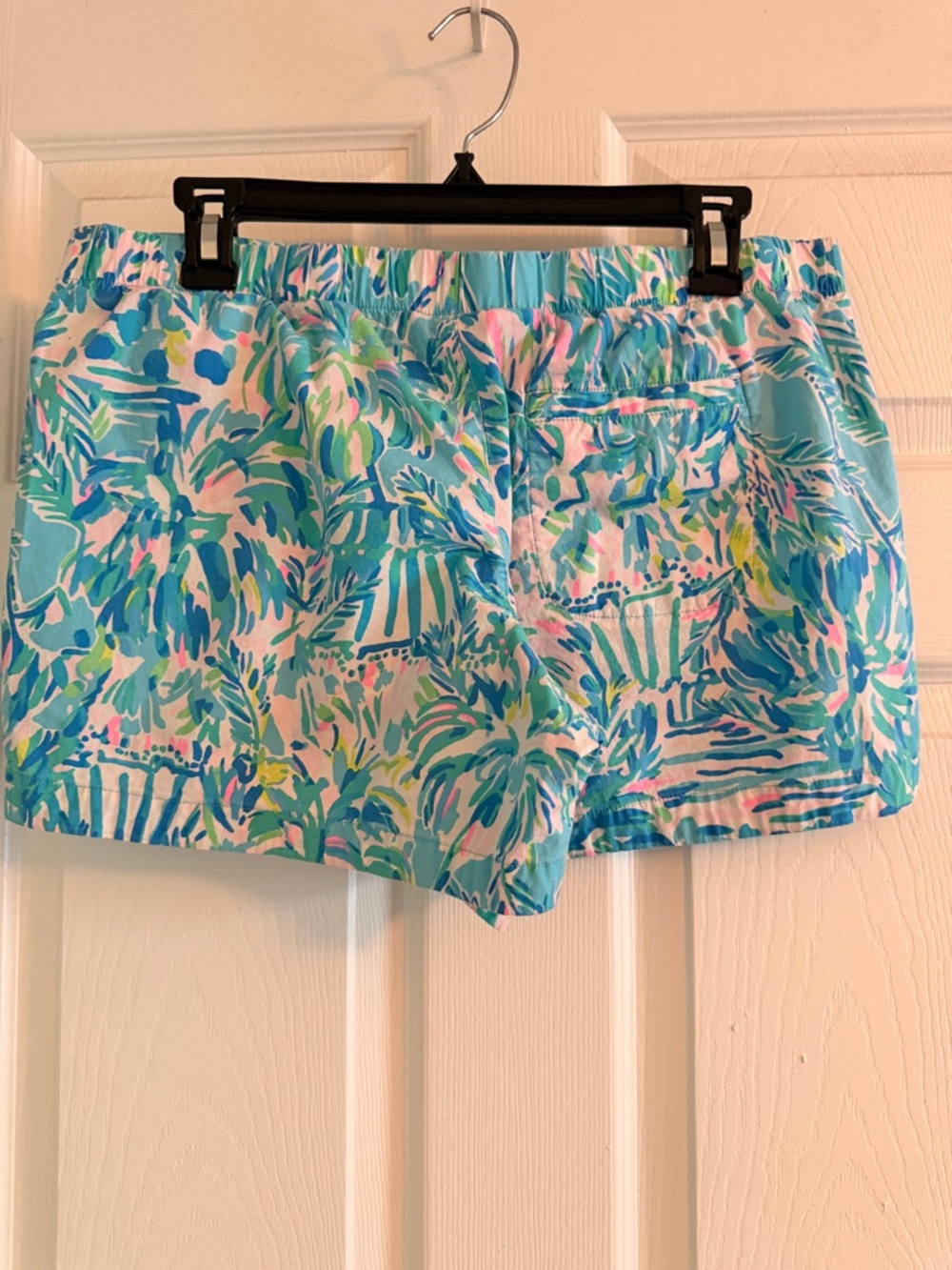 Lilly Pulitzer Tropical Print High-Waist Shorts in Blue & Pink